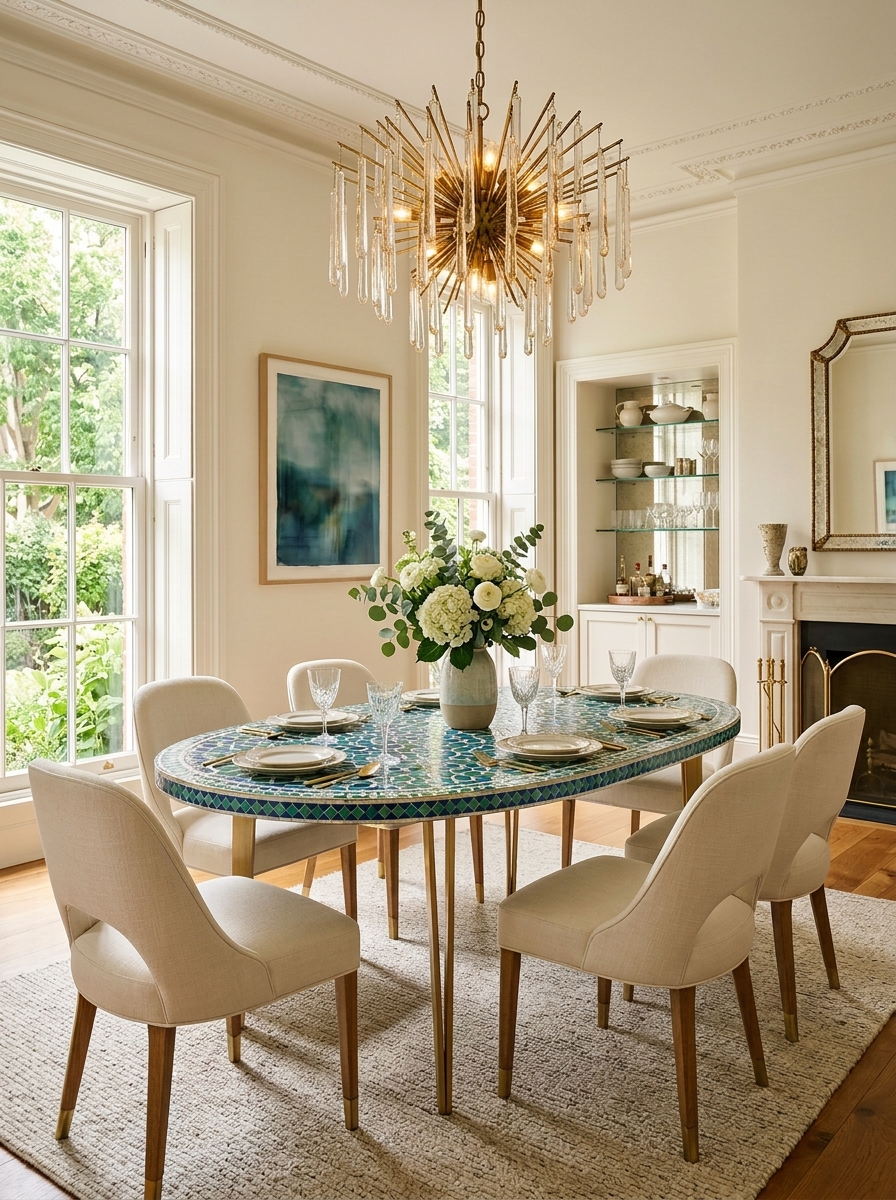 mosaic dining table ideas with Mediterranean tile patterns colorful geometric designs and handmade artisan furniture